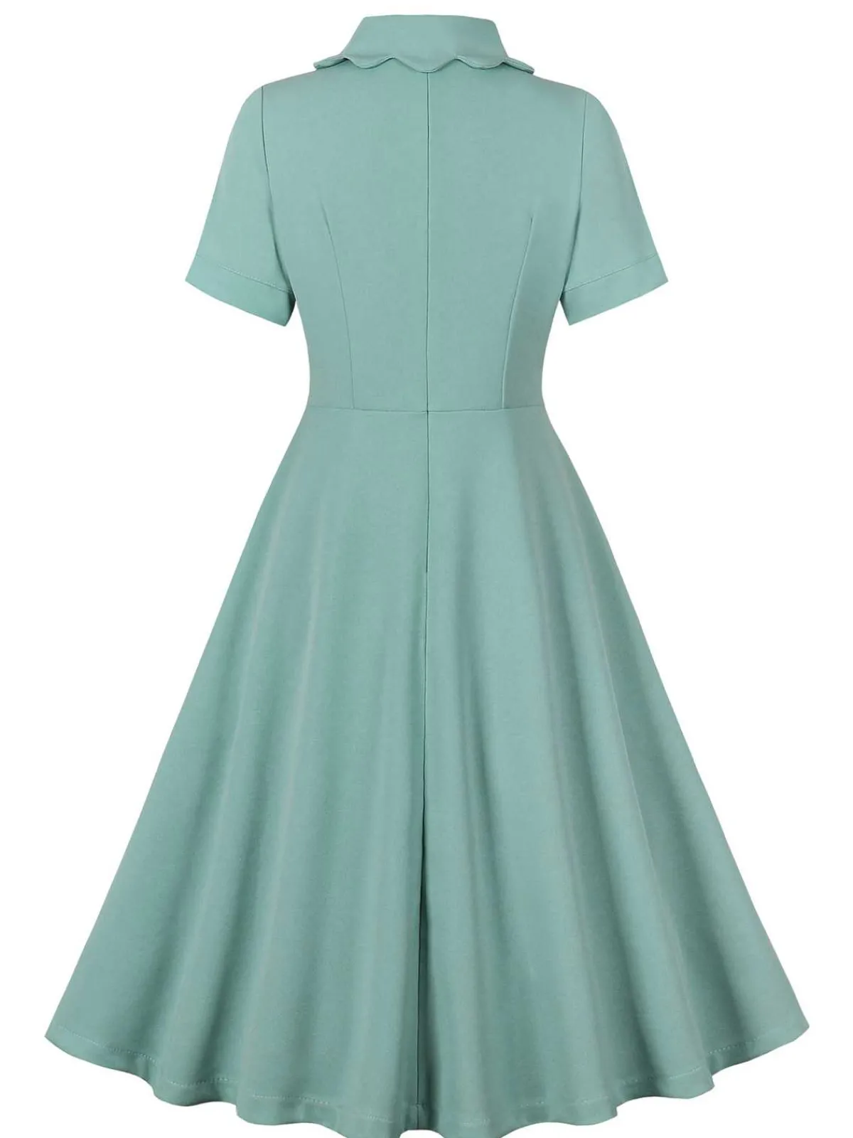 Online Retro Stage 1950s Lapel Solid Dress Green Gray