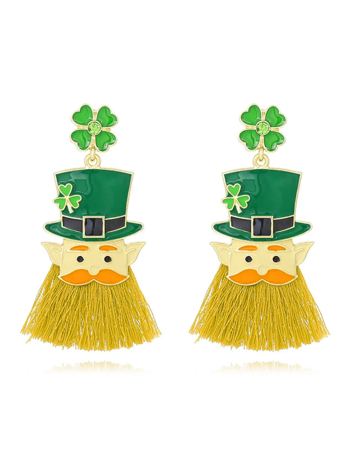 Best Retro Stage Green Lucky Leaf Rhinestone Tassel Earrings