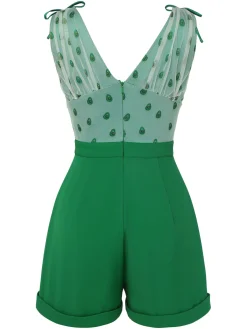 Clearance Retro Stage 1950s Avocado Mesh V-Neck Romper Green