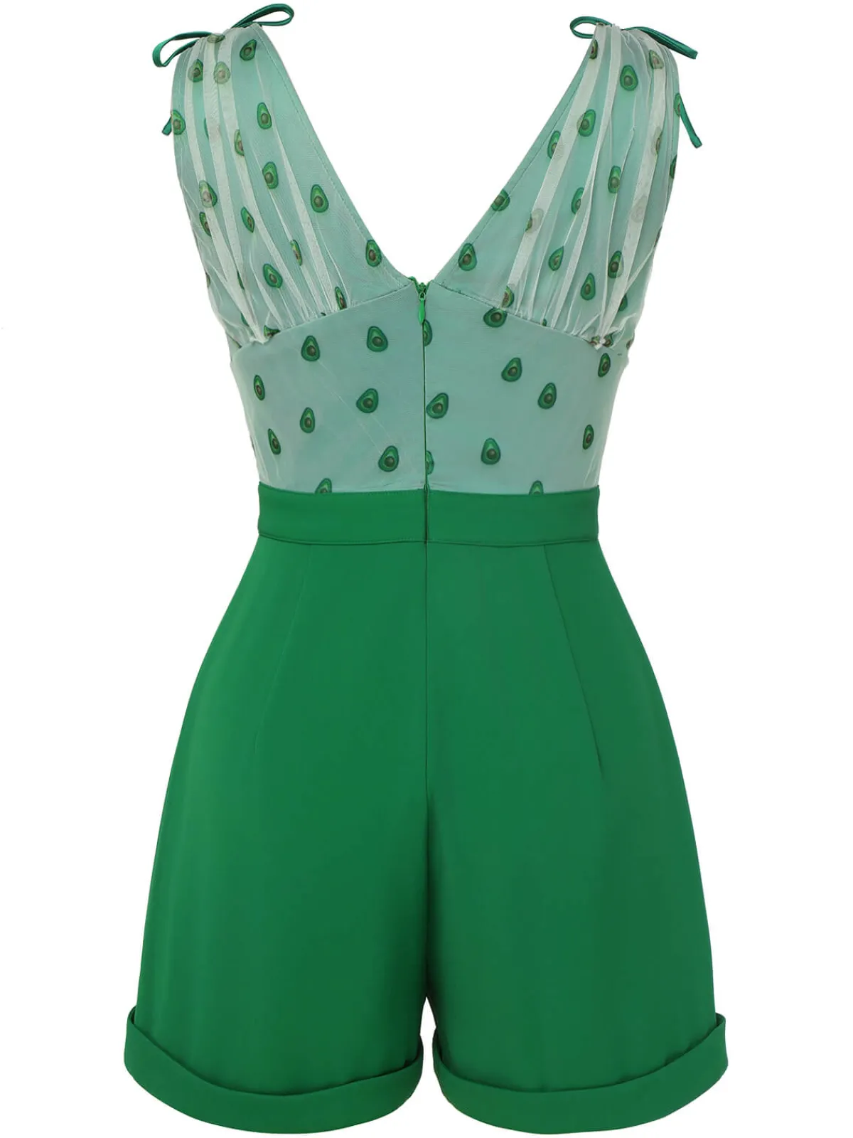 Clearance Retro Stage 1950s Avocado Mesh V-Neck Romper Green