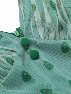 Clearance Retro Stage 1950s Avocado Mesh V-Neck Romper Green