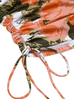 Hot Retro Stage 1960s Bandeau Halter Floral Drawstring Swimsuit Green