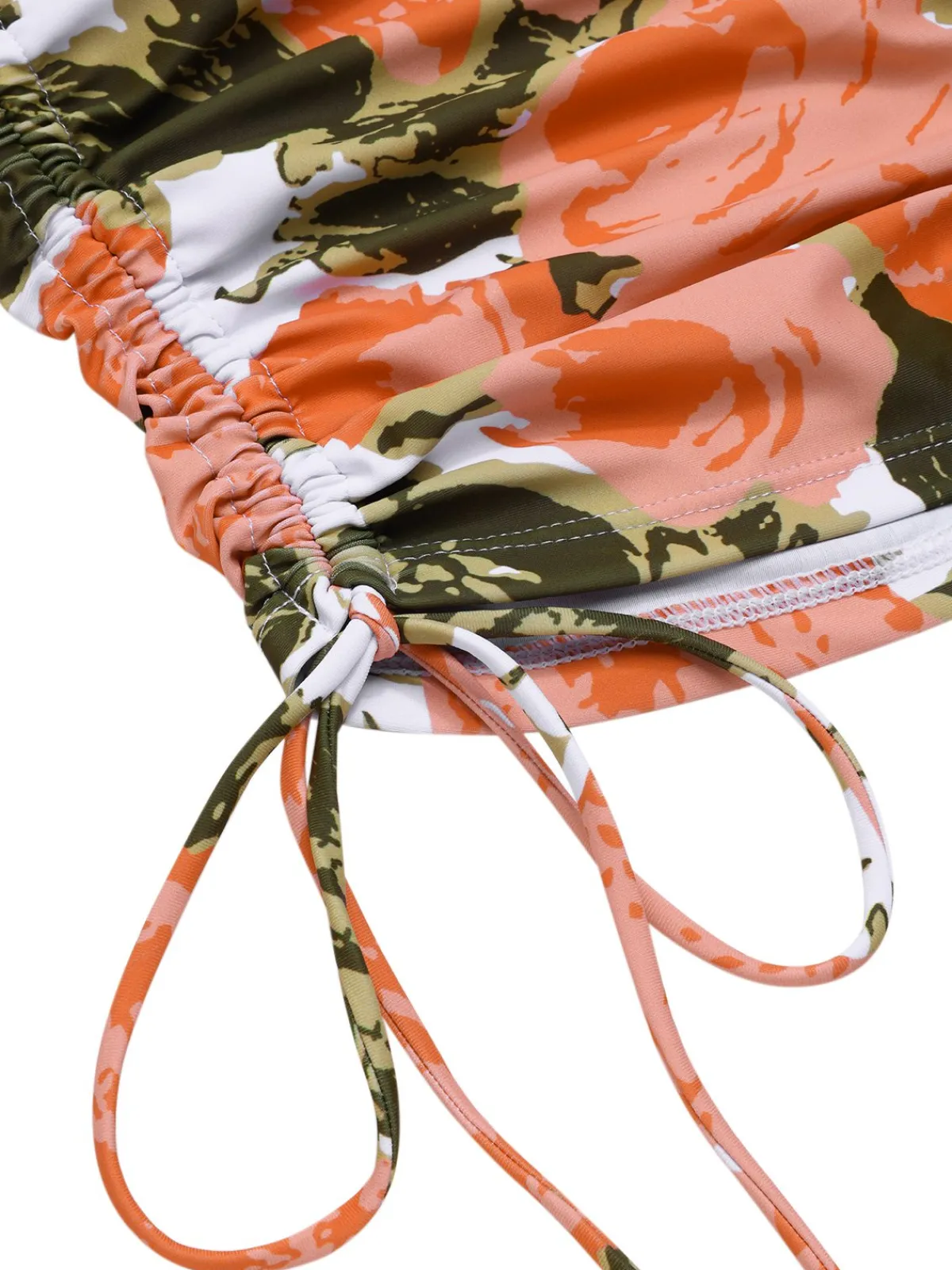 Hot Retro Stage 1960s Bandeau Halter Floral Drawstring Swimsuit Green