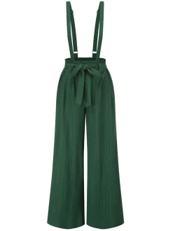 Best Retro Stage 1950s Belted Straps Wide-Leg Jumpsuit Green