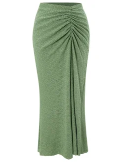 New Retro Stage Green 1970s Boho Ruched Solid Cover-Up