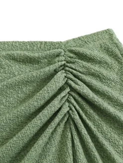 New Retro Stage Green 1970s Boho Ruched Solid Cover-Up