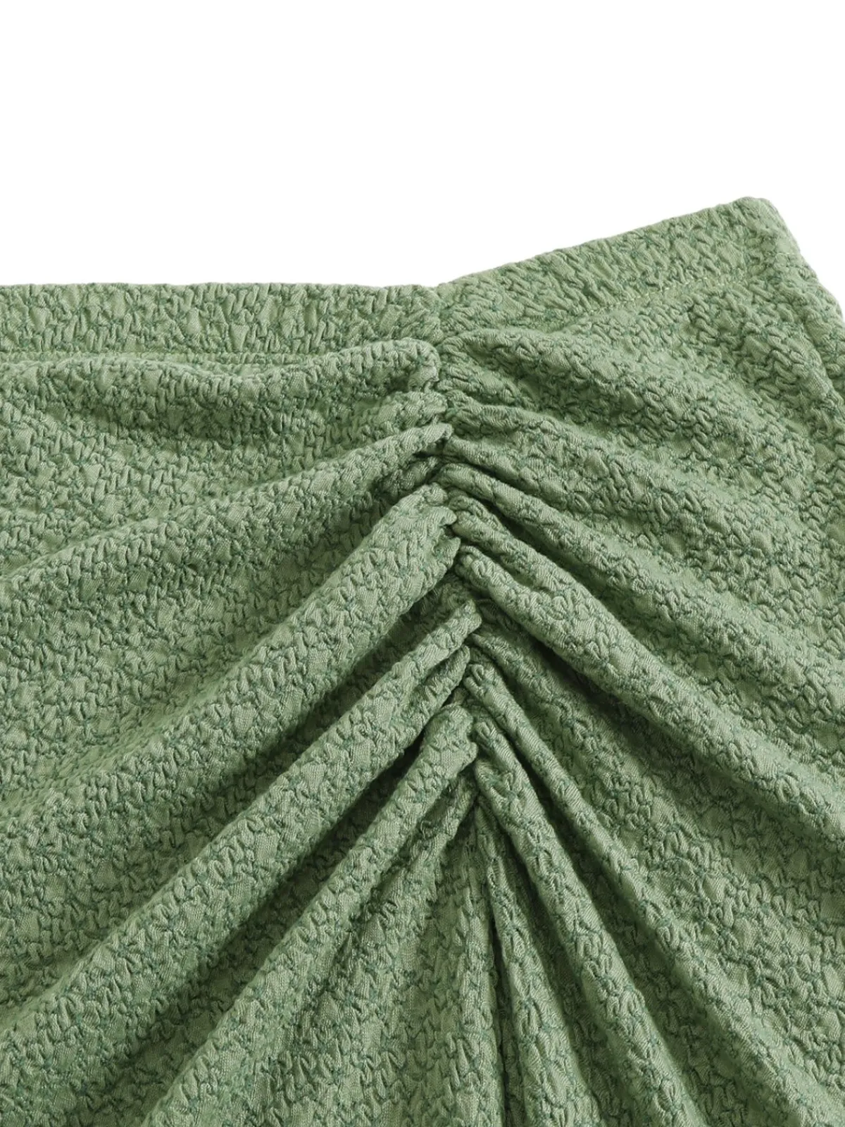 New Retro Stage Green 1970s Boho Ruched Solid Cover-Up