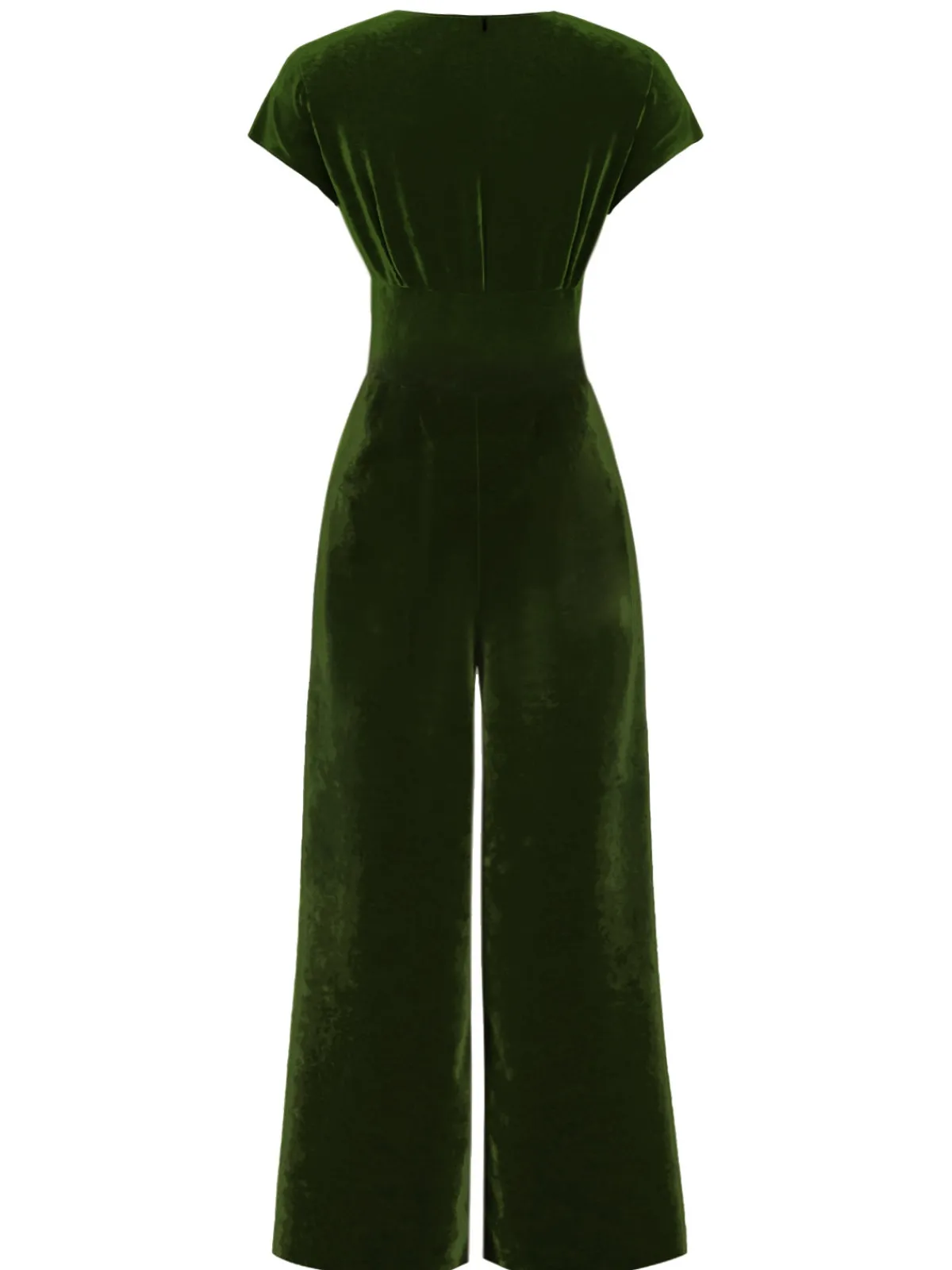 Hot Retro Stage 1930s Buttoned V-Neck Velvet Jumpsuit Green