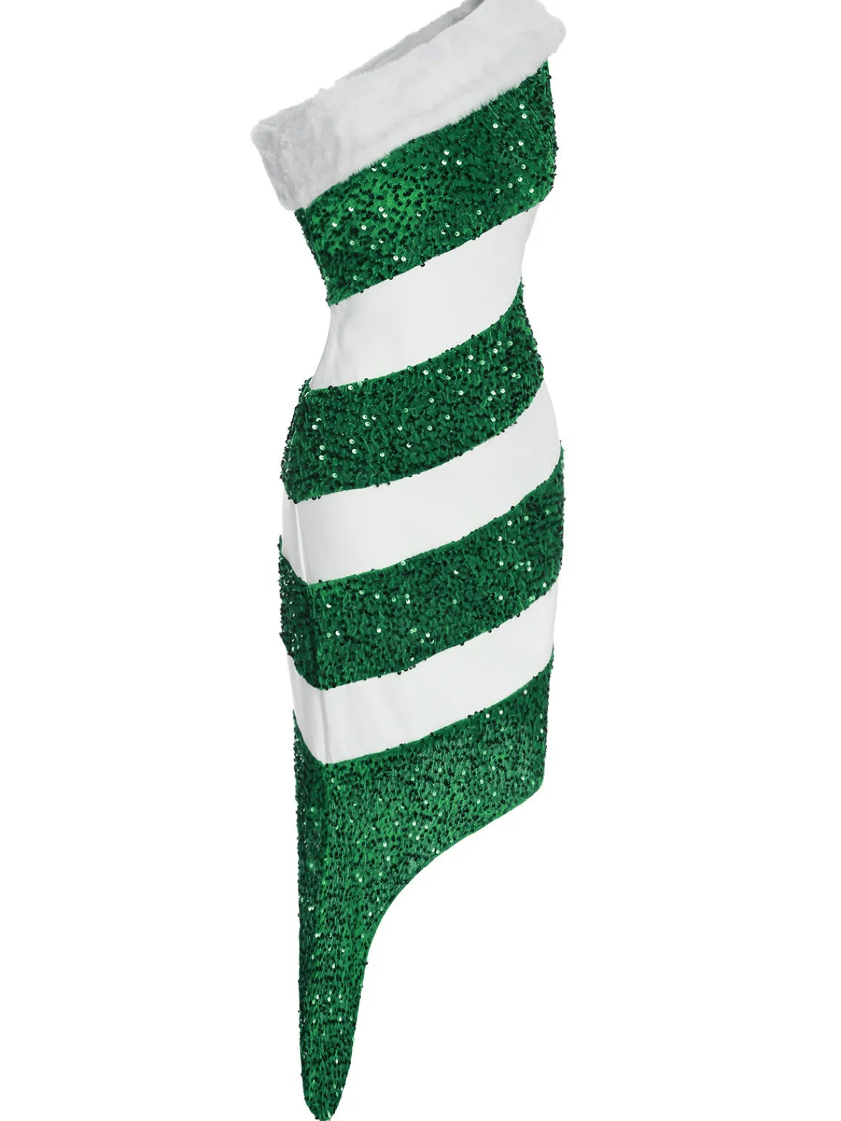 Clearance Retro Stage Green 1960s Candy Cane One-Shoulder Dress
