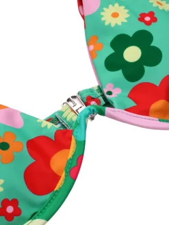 Discount Retro Stage 1950s Cartoon Floral Bikini Set Green