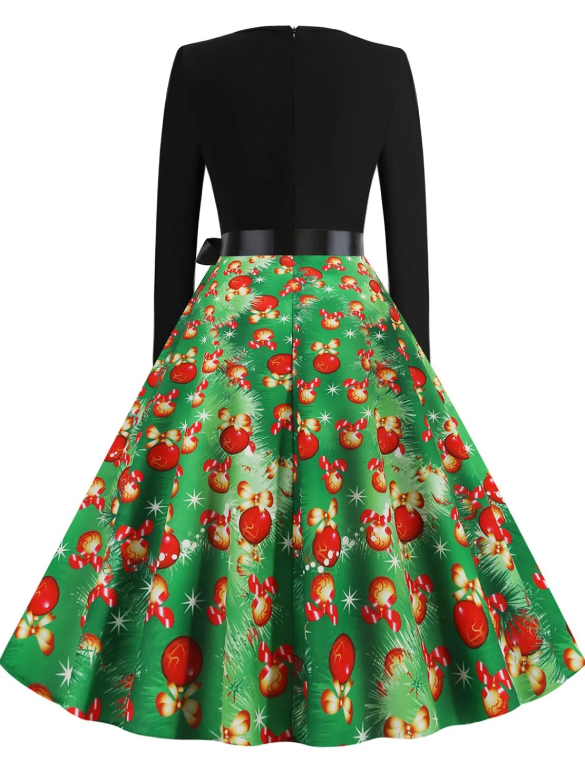 Fashion Retro Stage 1950s Christmas Bow Belted Swing Dress Green