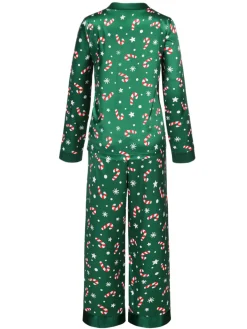 Discount Retro Stage 1970s Christmas Candy Cane Pajama Set Green