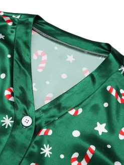 Discount Retro Stage 1970s Christmas Candy Cane Pajama Set Green