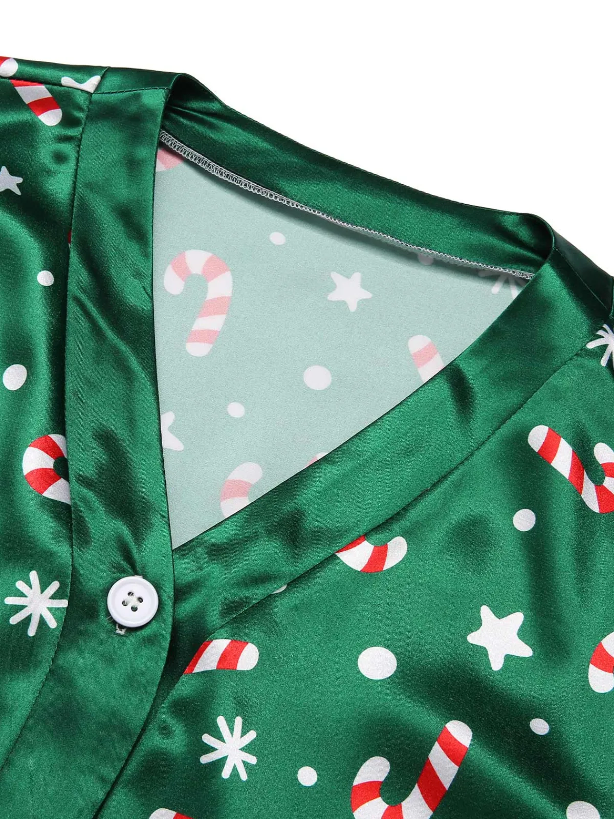 Discount Retro Stage 1970s Christmas Candy Cane Pajama Set Green