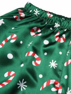 Discount Retro Stage 1970s Christmas Candy Cane Pajama Set Green