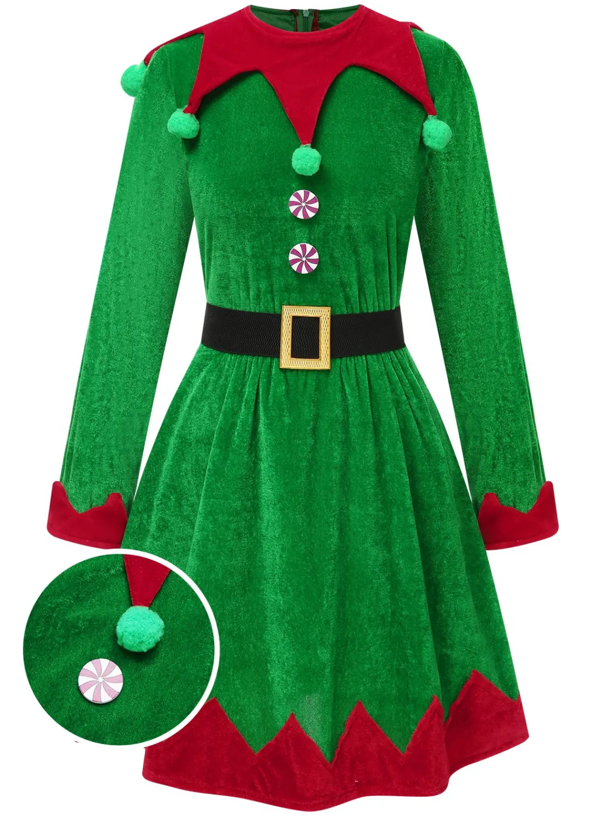 Outlet Retro Stage 1940s Christmas Elf Dress Set Green