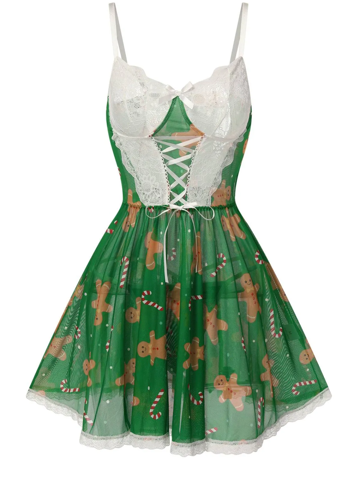 Fashion Retro Stage 1970s Christmas Lace-Up Nightgown Green