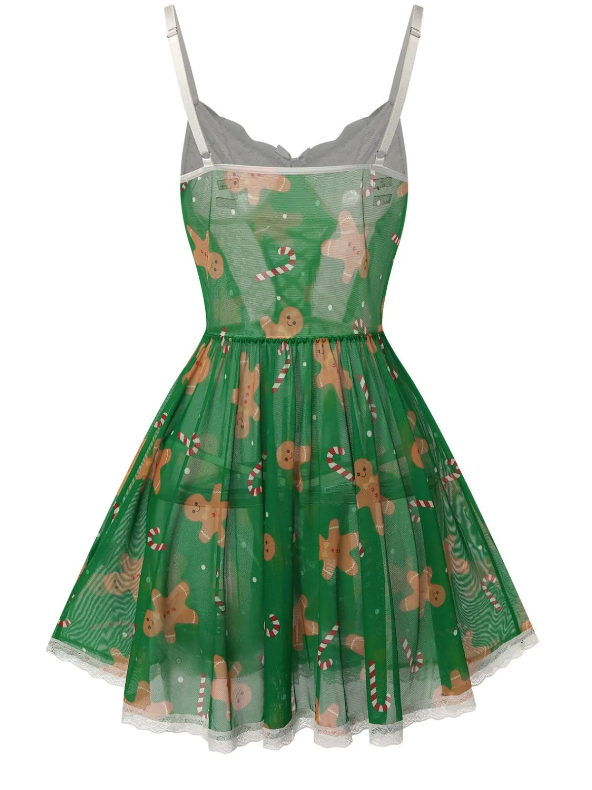 Fashion Retro Stage 1970s Christmas Lace-Up Nightgown Green