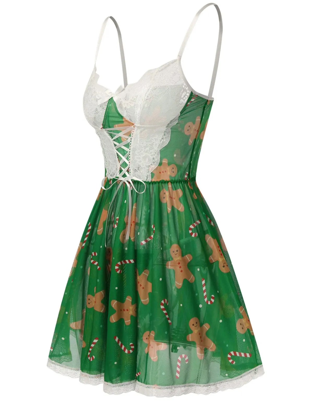 Fashion Retro Stage 1970s Christmas Lace-Up Nightgown Green