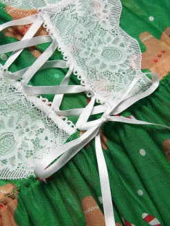 Fashion Retro Stage 1970s Christmas Lace-Up Nightgown Green