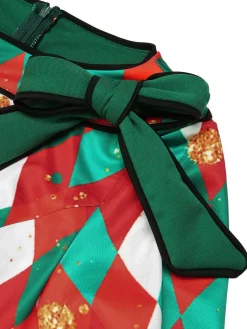 Clearance Retro Stage Green 1950s Christmas Plaid Patchwork Dress
