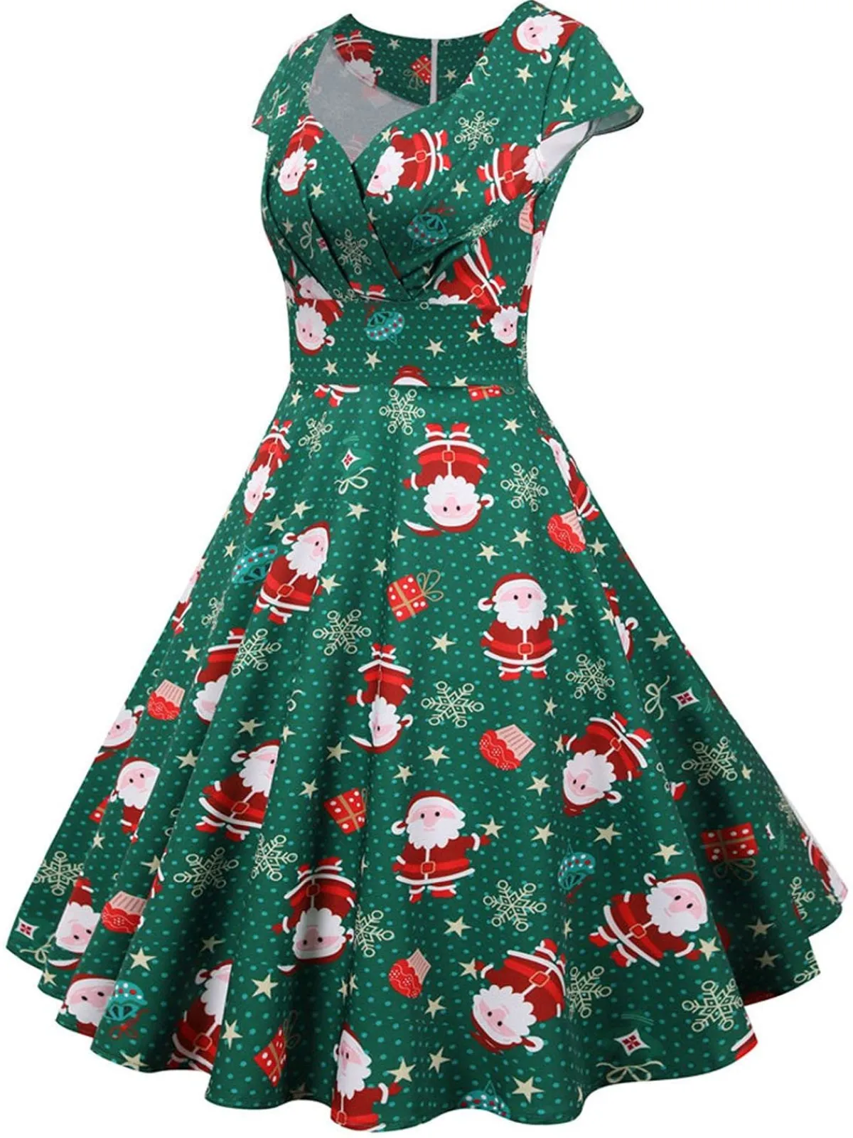 Best Retro Stage 1950s Christmas Polka Dot Dress Green