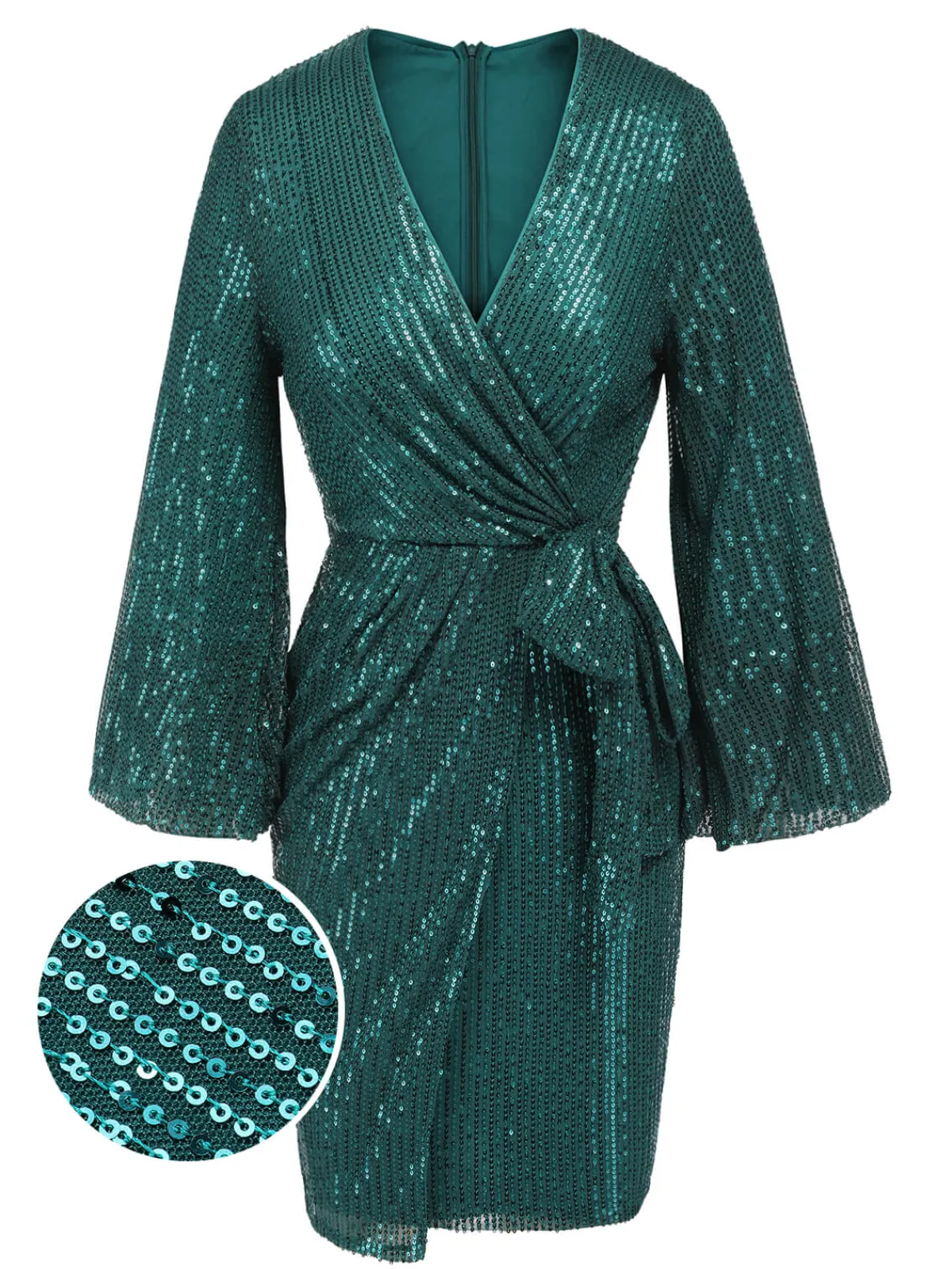 Outlet Retro Stage 1960s Christmas Sequin V-Neck Pencil Dress Green