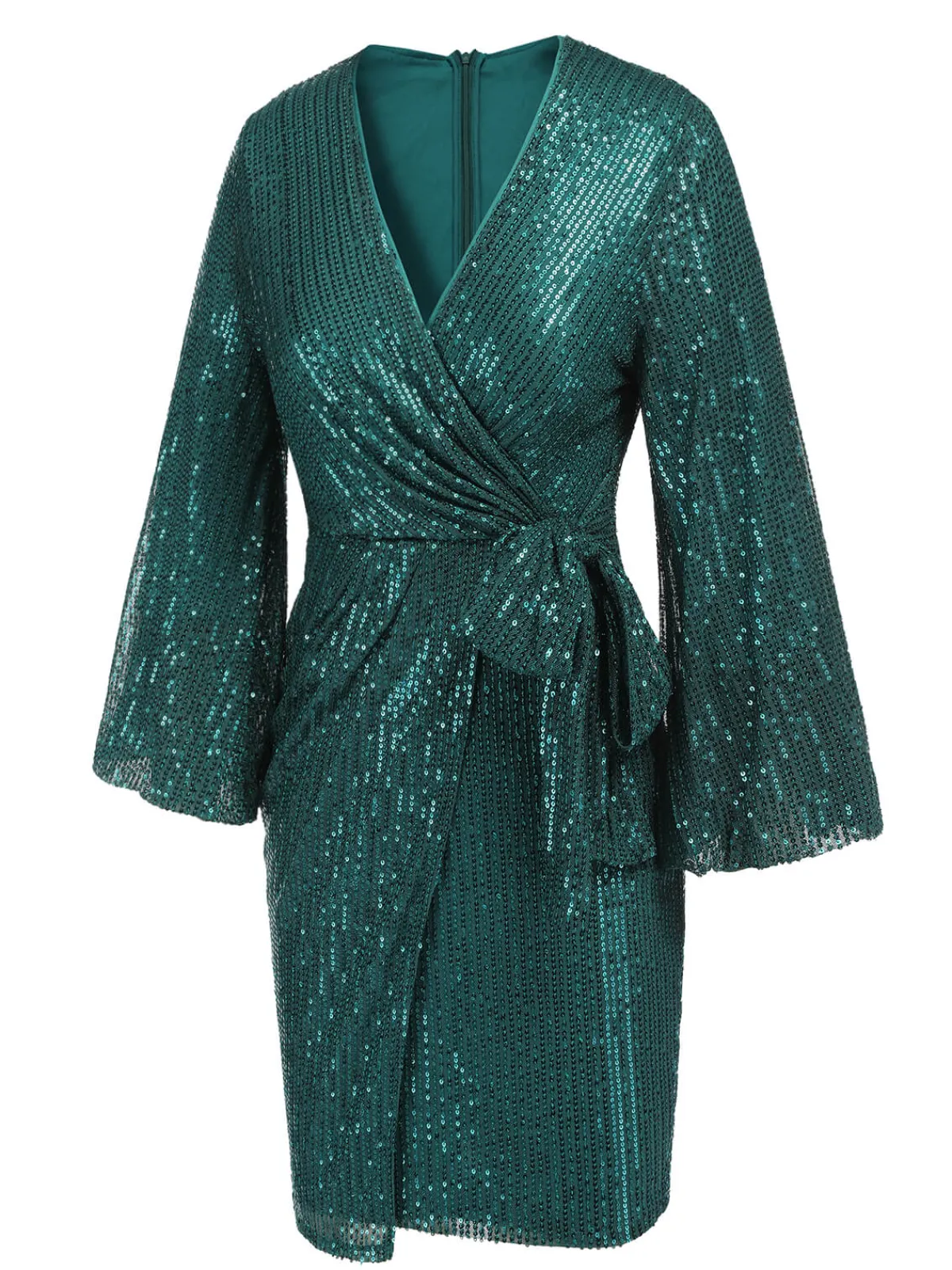 Outlet Retro Stage 1960s Christmas Sequin V-Neck Pencil Dress Green