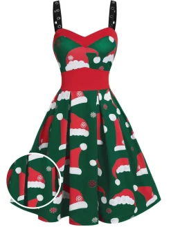 Discount Retro Stage 1950s Christmas Swing Dress Green