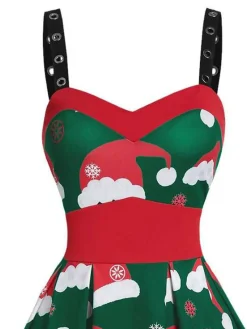 Discount Retro Stage 1950s Christmas Swing Dress Green