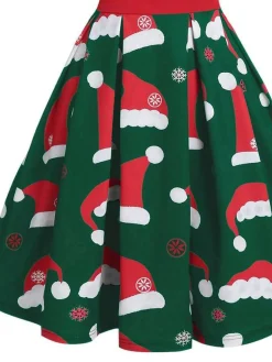 Discount Retro Stage 1950s Christmas Swing Dress Green