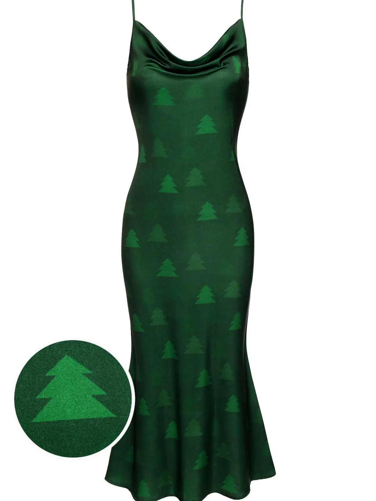 Fashion Retro Stage 1930s Christmas Tree Suspender Fishtail Dress Green
