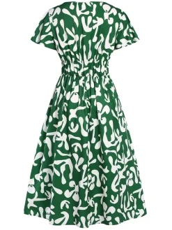 Clearance Retro Stage 1940s Colorblock Cap Dress Green
