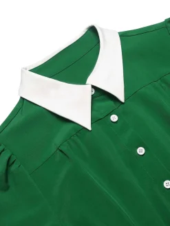 Hot Retro Stage 1940s Contrast Shirt Collar Dress Green