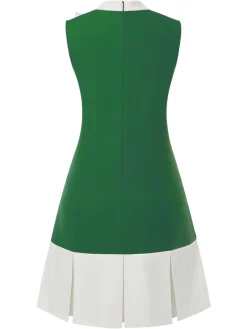 New Retro Stage Green 1960s Crew Bowknot Sleeveless Dress