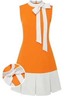 New Retro Stage Green 1960s Crew Bowknot Sleeveless Dress