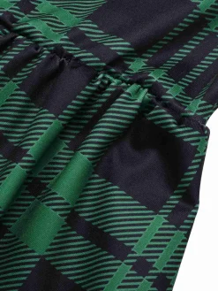 Sale Retro Stage 1940s Crew Neck Tartan Dress Green