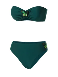 New Retro Stage 1960s 3D Butterfly Bandeau Bikini Set Green