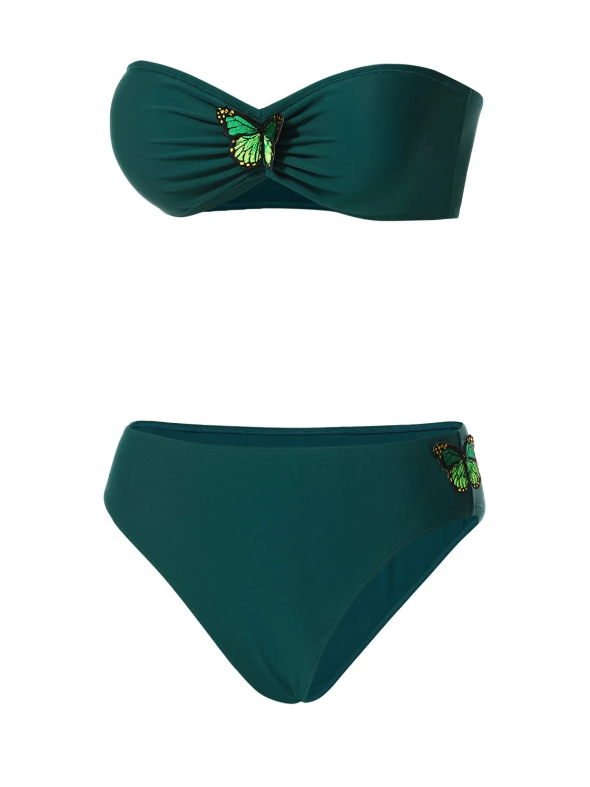 New Retro Stage 1960s 3D Butterfly Bandeau Bikini Set Green