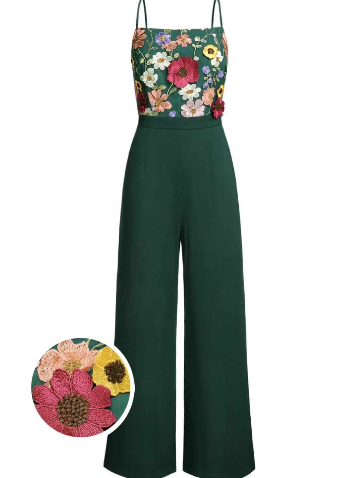 Best Retro Stage 1930s 3D Floral Strap Patchwork Jumpsuit Green