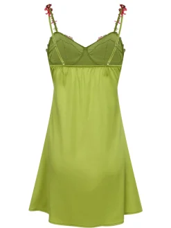 Fashion Retro Stage 1950s 3D Floral Suspender Sleepwear Green
