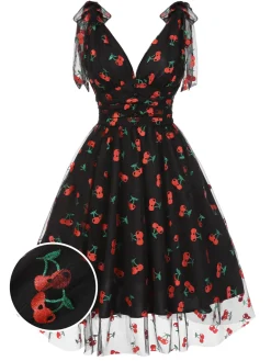 Outlet Retro Stage Green 1950s Daisy Mesh Swing Dress