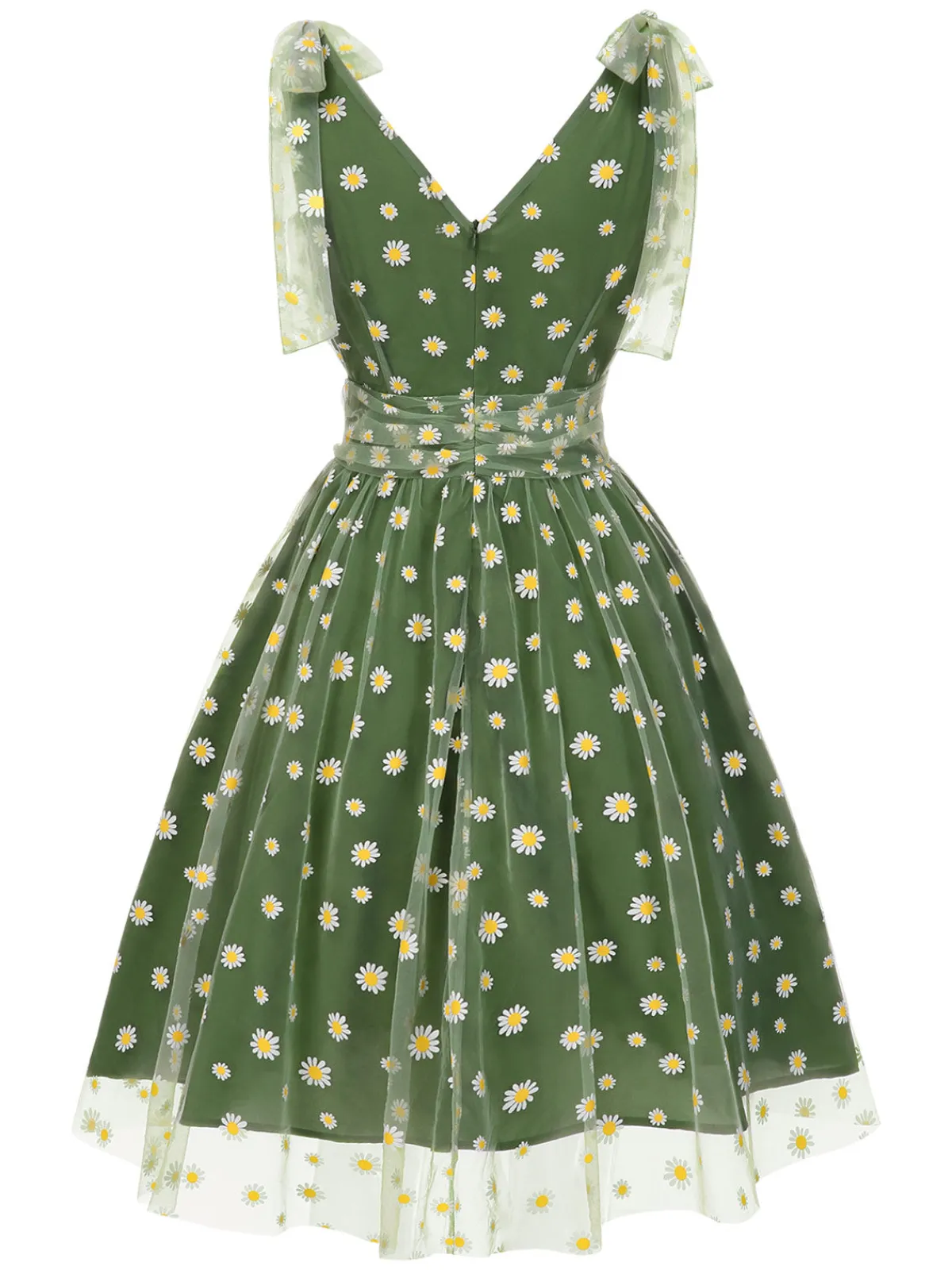 Outlet Retro Stage Green 1950s Daisy Mesh Swing Dress