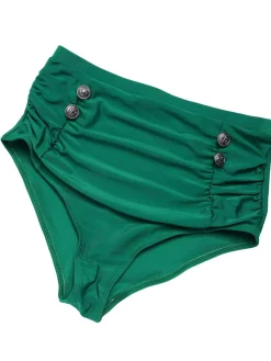Fashion Retro Stage 1950s Daisy Strap Pleated Swimsuit Green