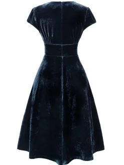 Hot Retro Stage Green 1940s Deep V-Neck Pearl Velvet Dress