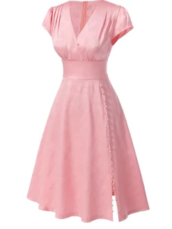 Hot Retro Stage Green 1940s Deep V-Neck Pearl Velvet Dress