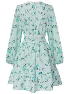 Outlet Retro Stage Green 1950s Deep V-Neck Puff Floral Dress Ceramic Green