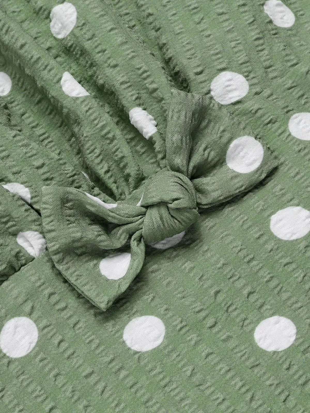 Online Retro Stage Green 1940s Dots Bowknot V-Neck Blouse