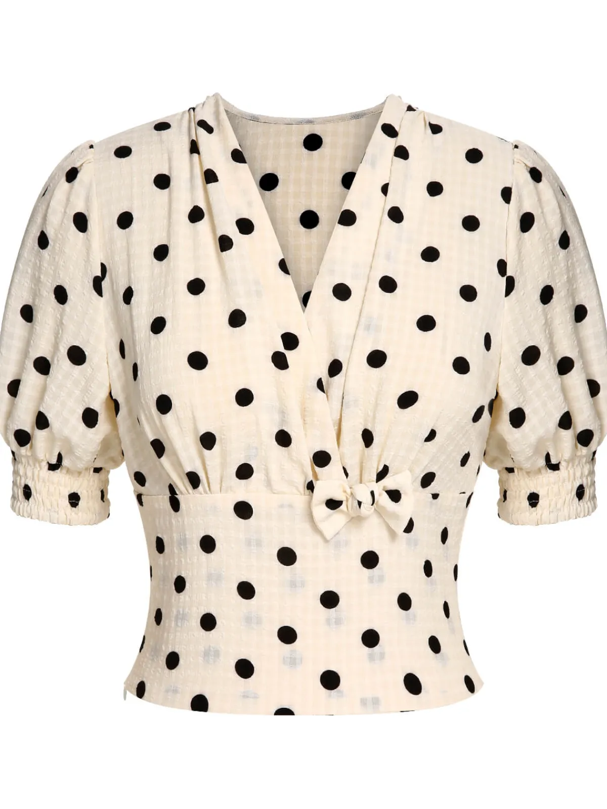 Online Retro Stage Green 1940s Dots Bowknot V-Neck Blouse