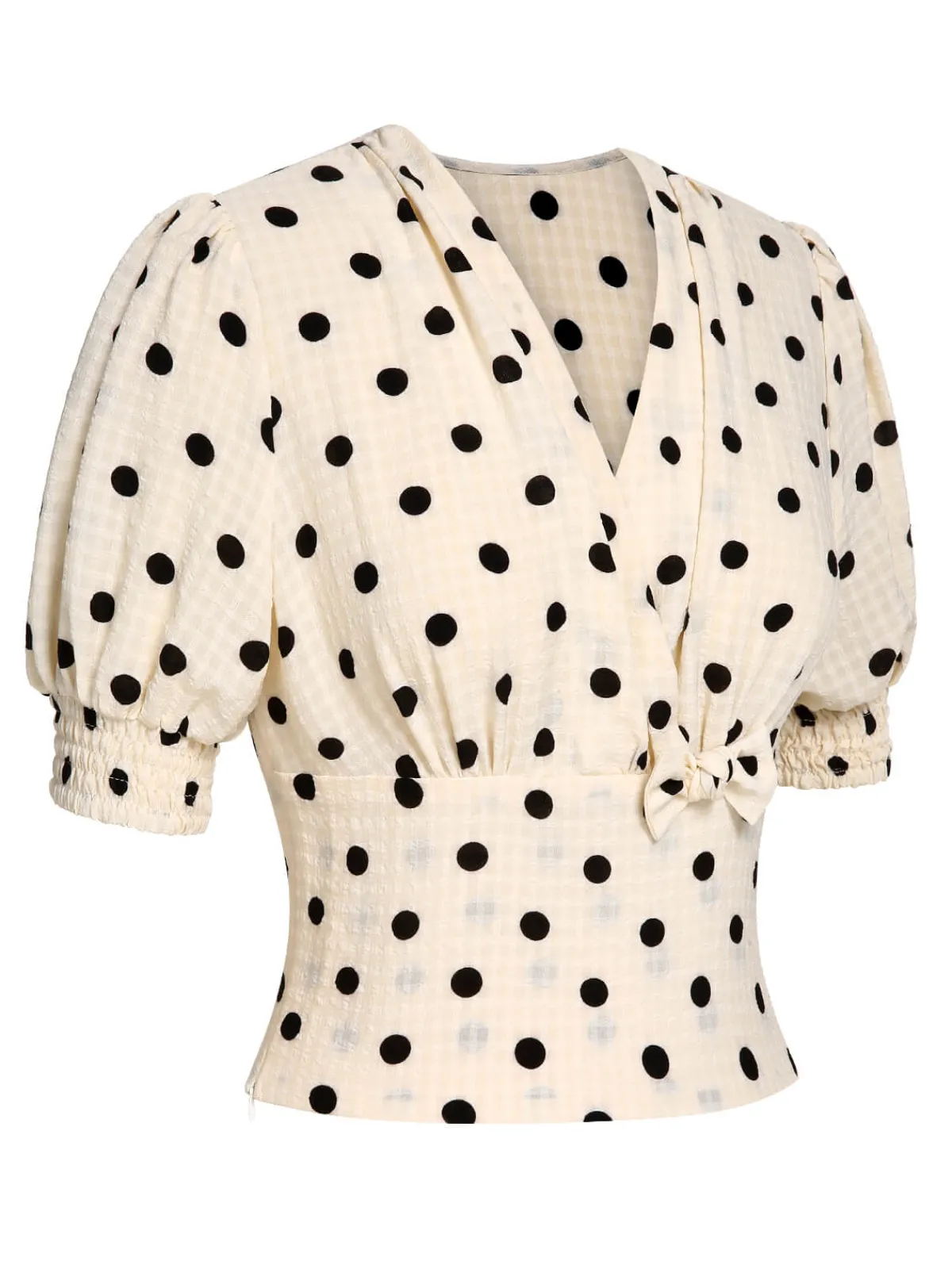 Online Retro Stage Green 1940s Dots Bowknot V-Neck Blouse
